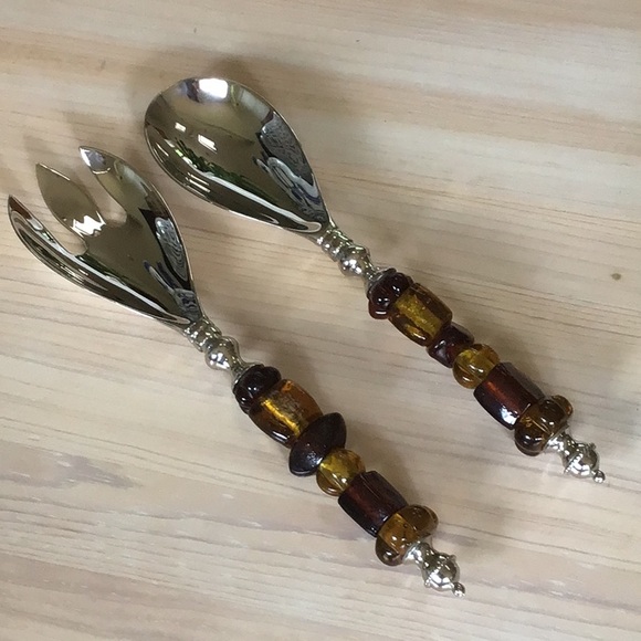 Salad Server Spoon and Fork Set Utensils Serveware Neutral  Stainless Be… - Picture 1 of 11